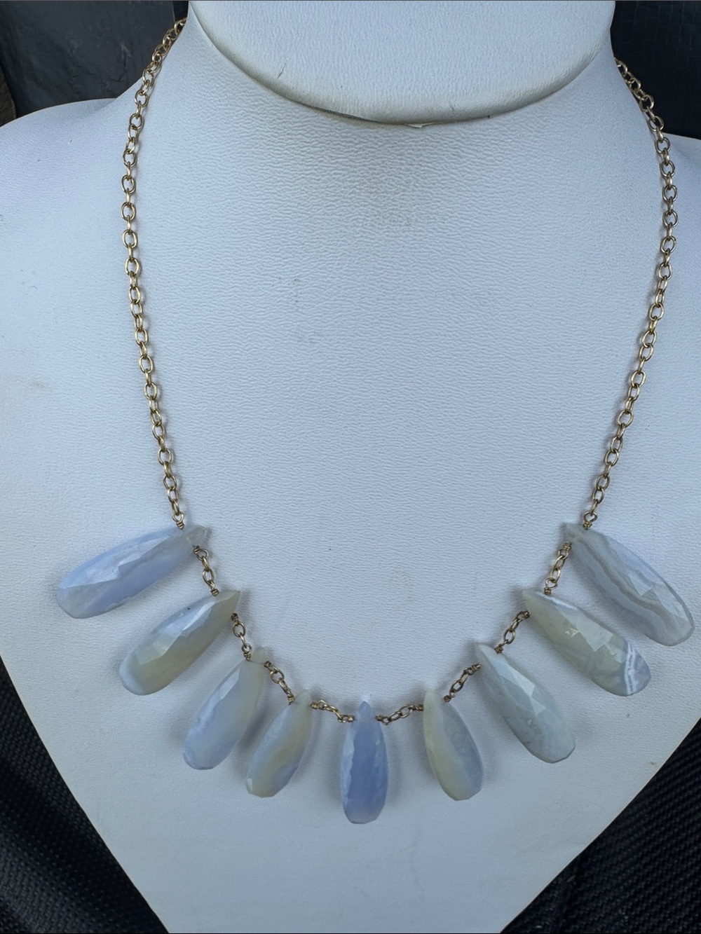 Natural faceted stone Necklace with Pale Blue Agate Drop Stones